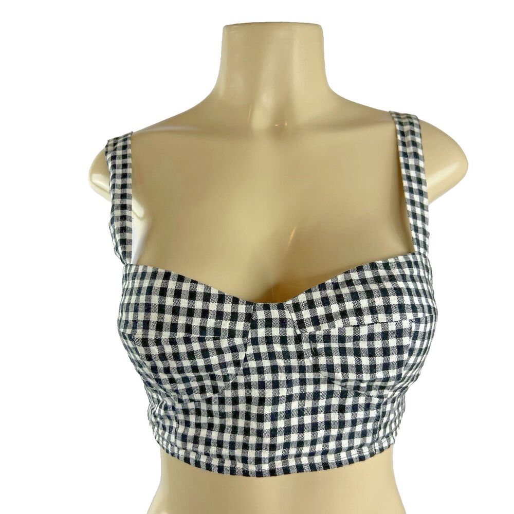 Reformation Saldana Two Piece Set Size 2 Linen Black White Gingham Crop Top Pant - Picture 3 of 16